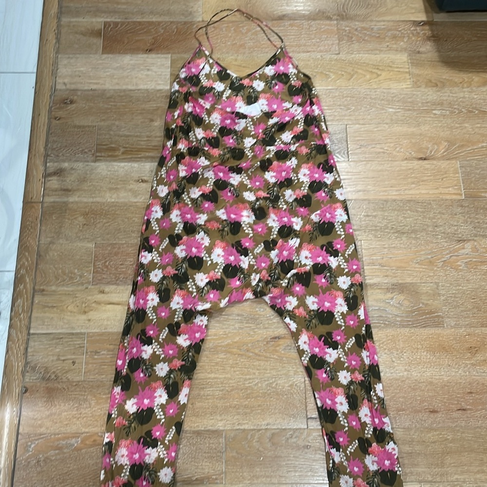 acacia swimwear Olive Floral Jumpsuit with Pink & White Flowers - Picture 3 of 5